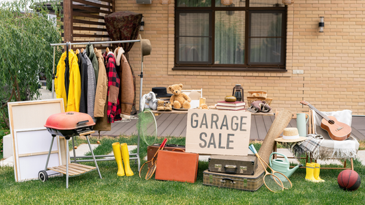 A photo of an open garage sale, selling all pre-loved items before the moving day