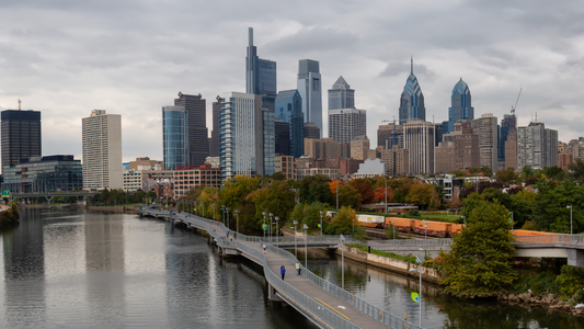 Beautiful city aerial shot of Philadelphia 