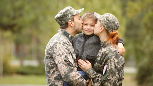 Military family reunited on a sunny day