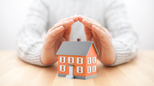 Small orange house covered by hands