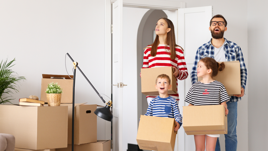 Astonished family moving into new apartment