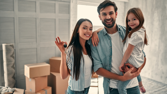 A small happy family on their moving day