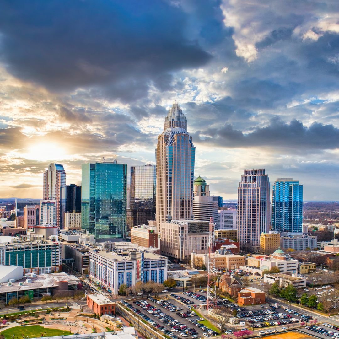 alt=”the aerial view of cityscape in Charlotte, NC”