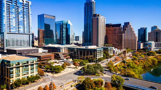 Aerial shot of Austin capital city of TX