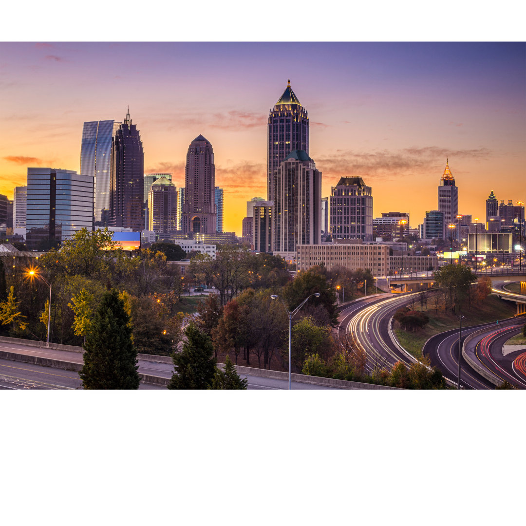 the beautiful downtown skyline at sunrise in Atlanta, GA