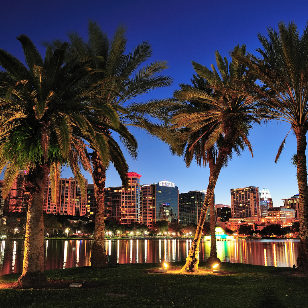 alt="Orlando's city skyline at night"