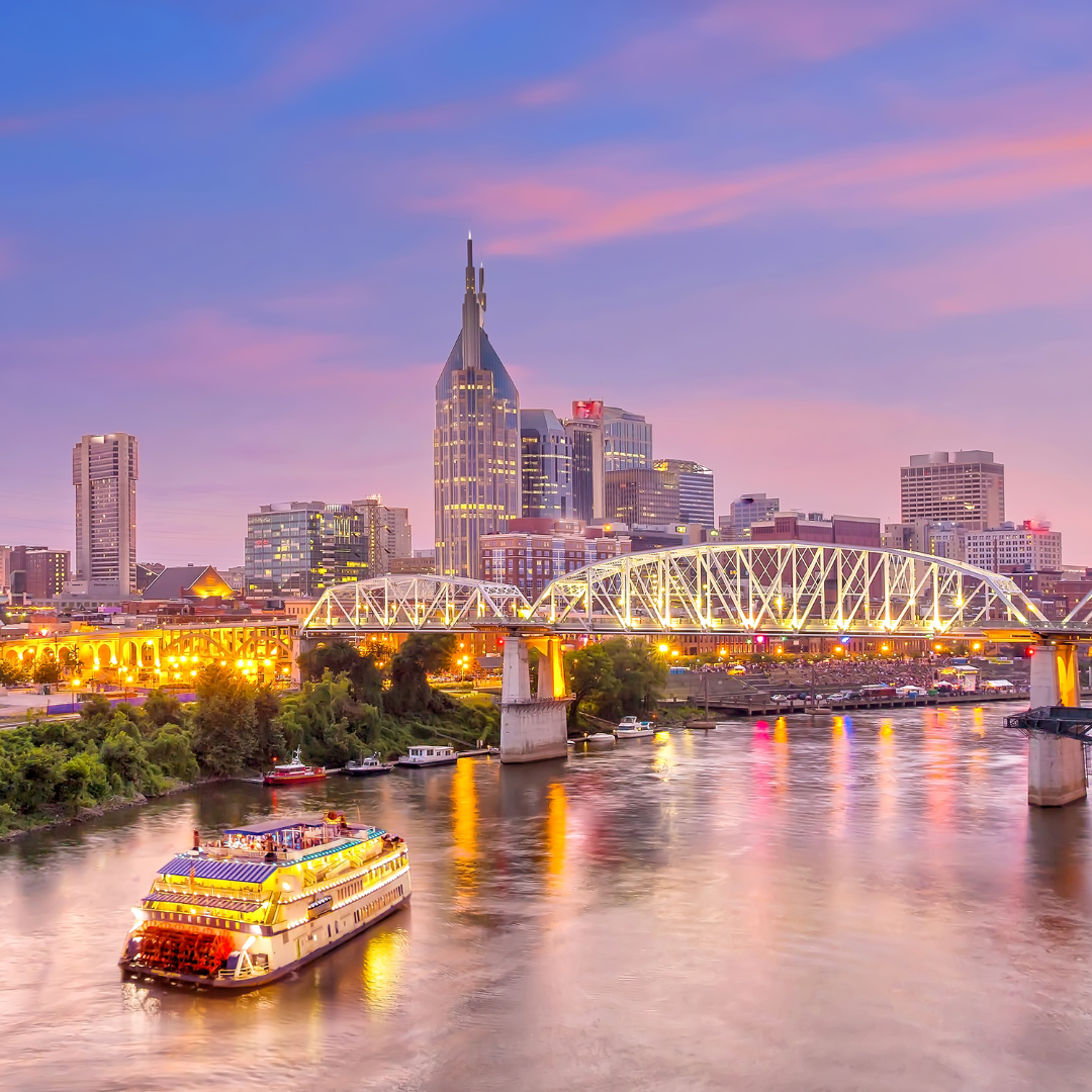 alt="twilight downtown skyline view in Nashville, TN"